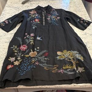 Johnny Was Black Shirt with Embroidered Accents